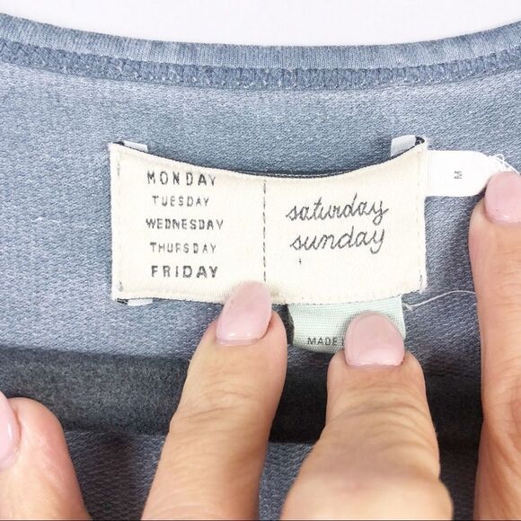 ANTHROPOLOGIE | SATURDAY SUNDAY Blue Mesh Cutouts Long Sleeve Top Women’s Size M - Picture 4 of 6